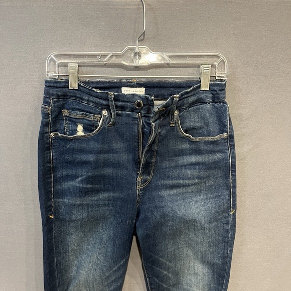 Good American Tapered Leg Skinny Jeans Women's 8/29 Blue High Rise Distressed - Picture 7 of 12